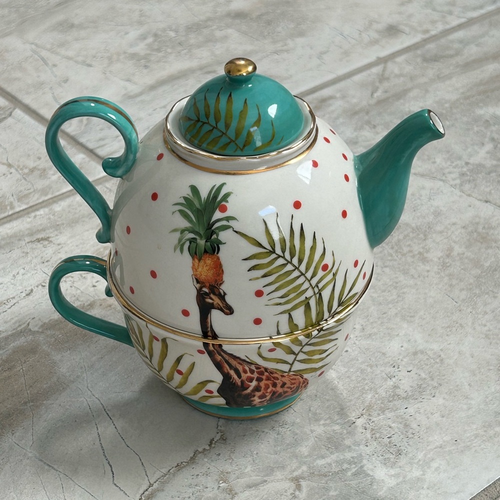 NWT Anthropologie Yvonne Ellen Giraffe Tea For One Set Teapot And Cup - Picture 3 of 10